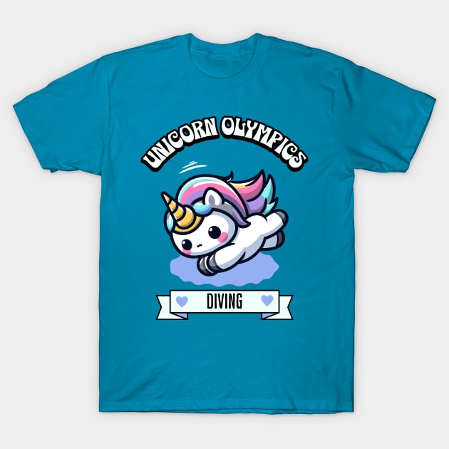Diving Unicorn Olympics 🏊‍♀️🦄 - Perfect 10 Cuteness! T-Shirt by Pink & Pretty